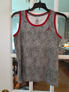 Jordan Women’s Red-Trim Black & White Patterned Tank Top